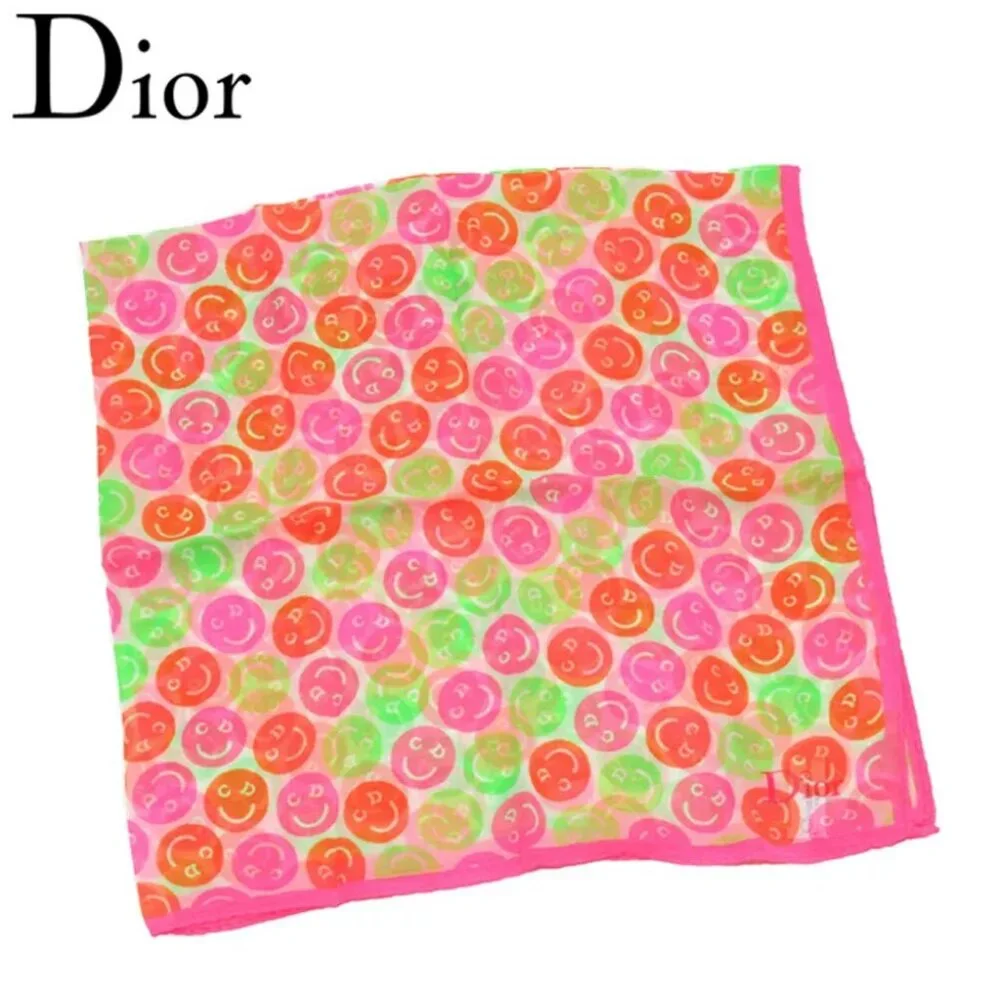 Dior Scarf CD Smile Pink-orange Silk Authentic Used